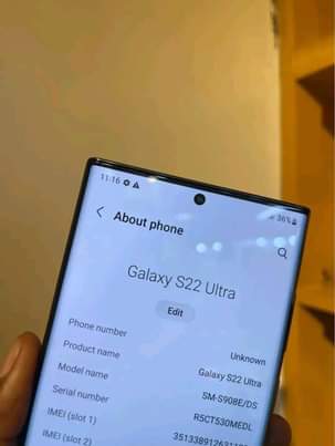 A picture of Samsung galaxy s22 ultra
